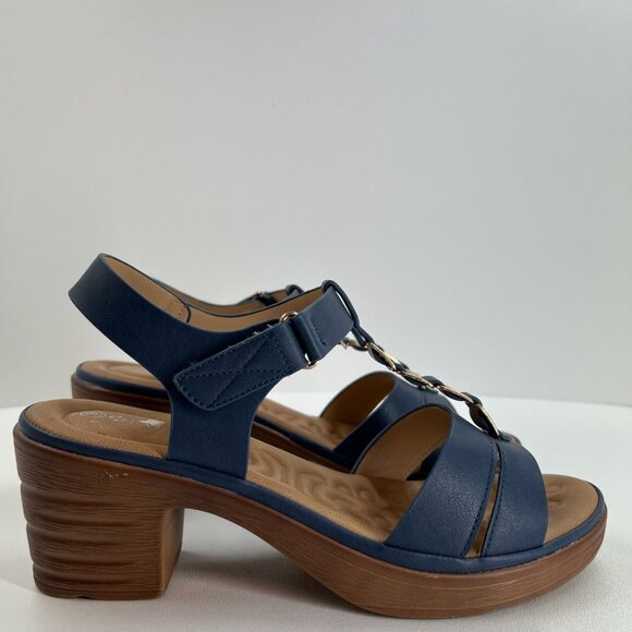 Patrizia Shoes - Patrizia Taney Wedge Sandals Womens 9 Comfort T-Strap Slingback Block Heels Blue